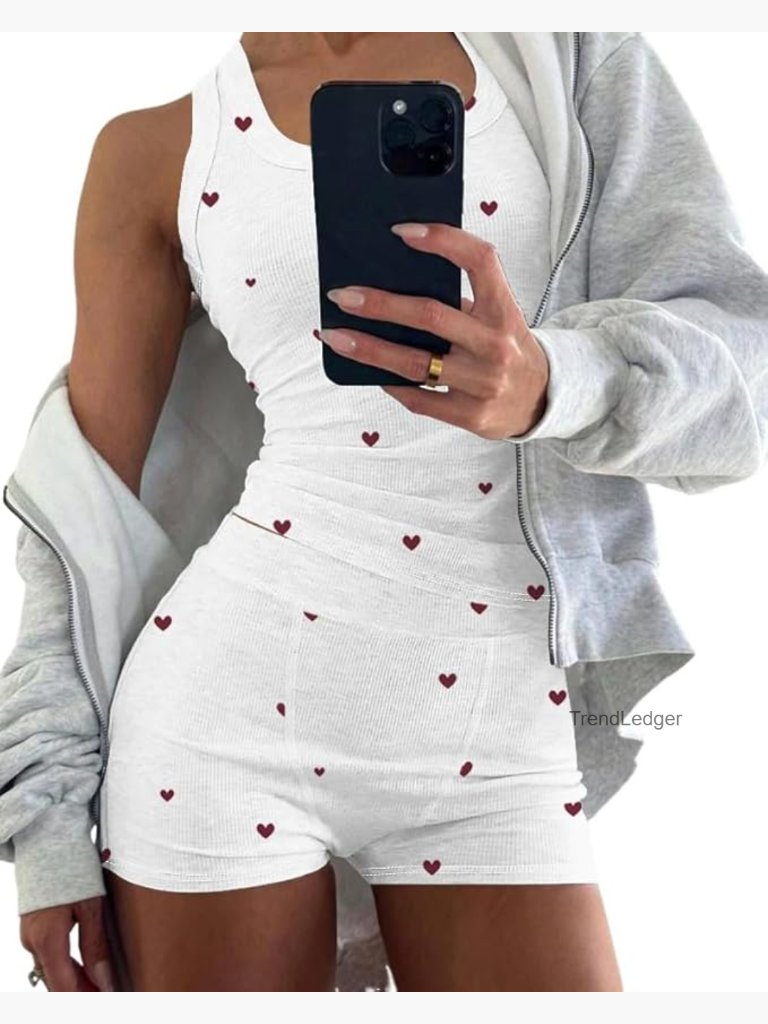 Womens Ribbed Knit Tank Top And Shorts 2 Piece Pajama Lounge Set Sleeveless